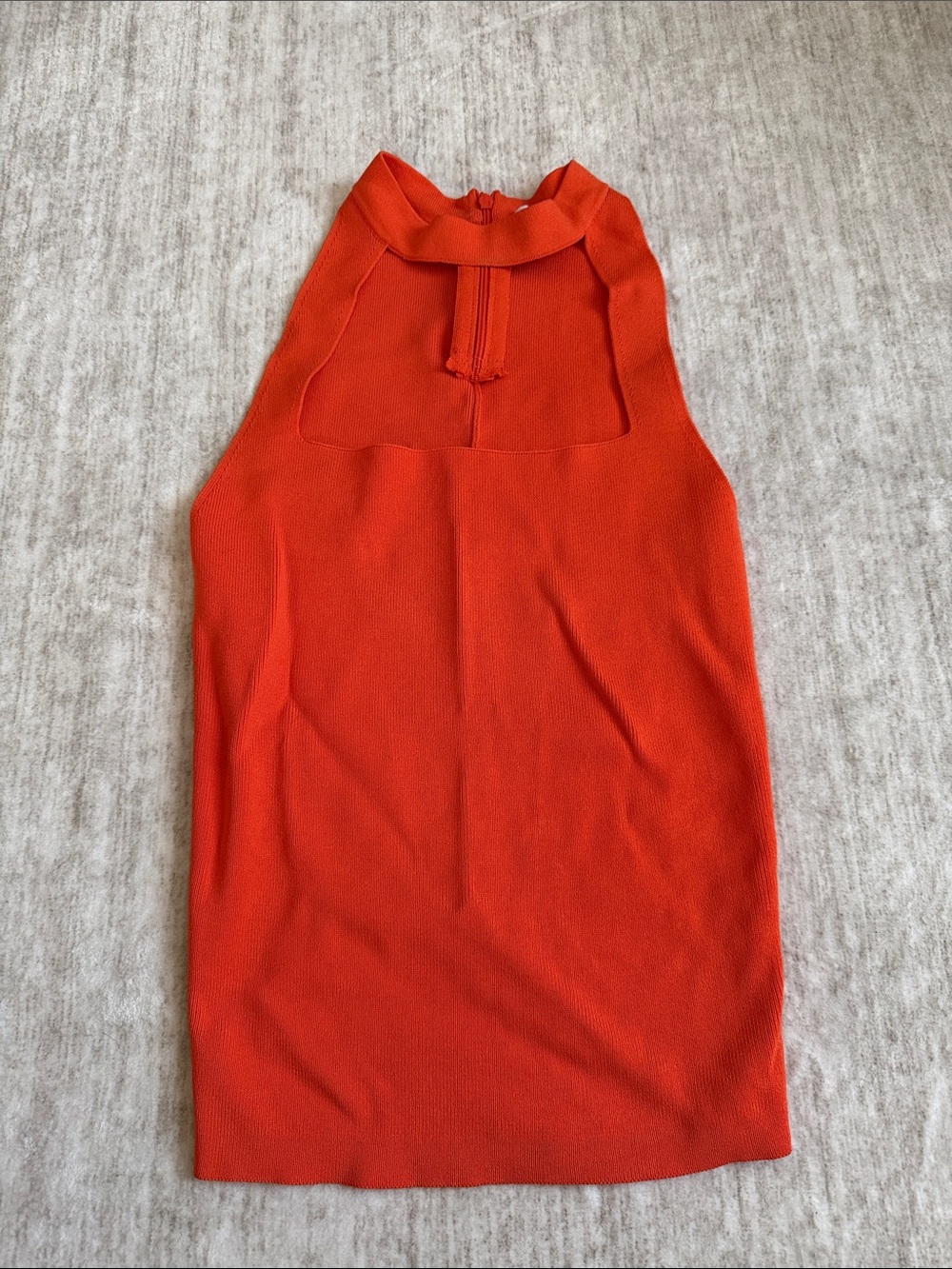 Zara Sleeveless High-Neck Tank Top in Vibrant Orange-Red
